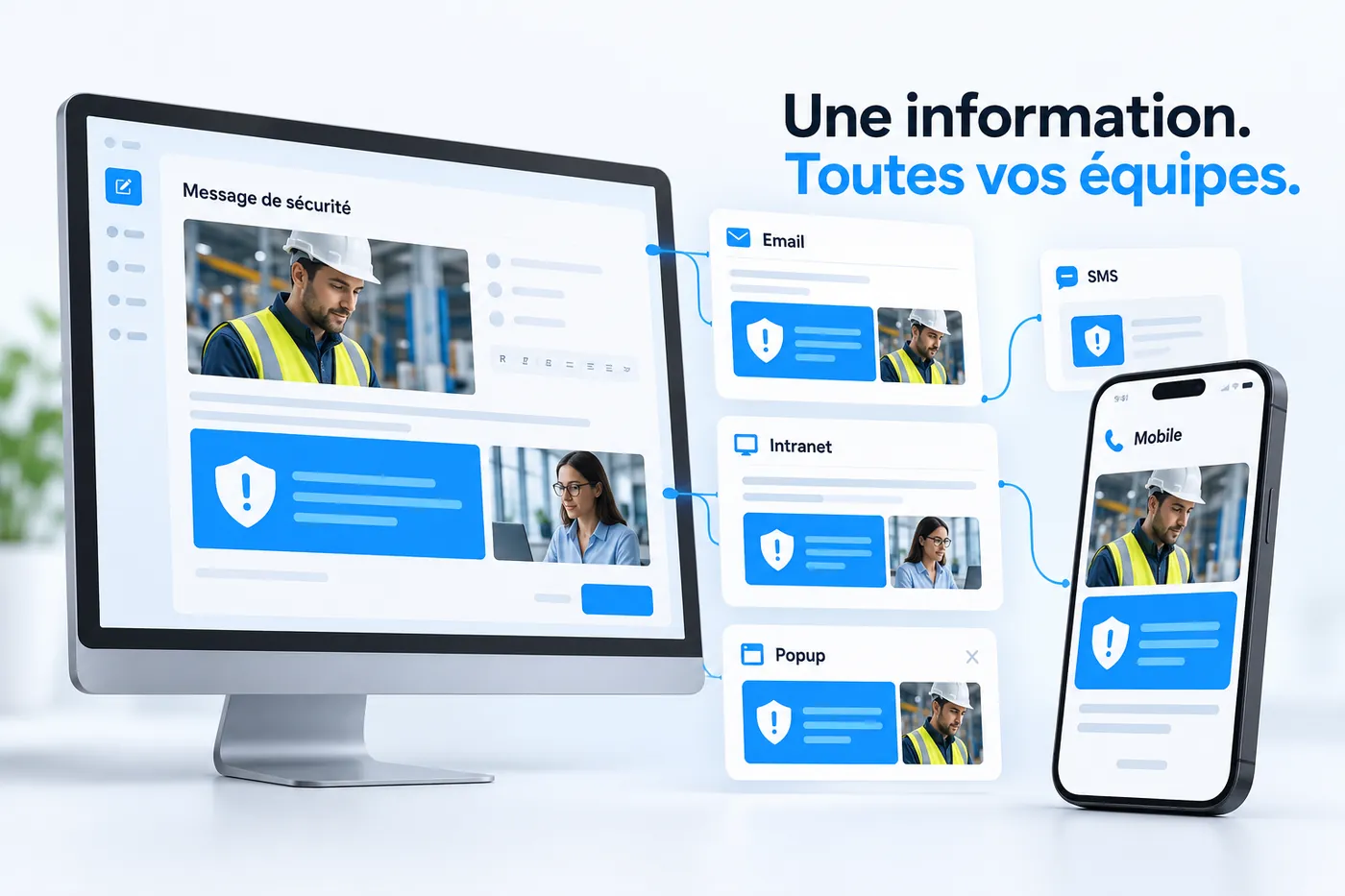 Un message de sécurité diffusé simultanément par email, intranet, popup, SMS et application mobile
