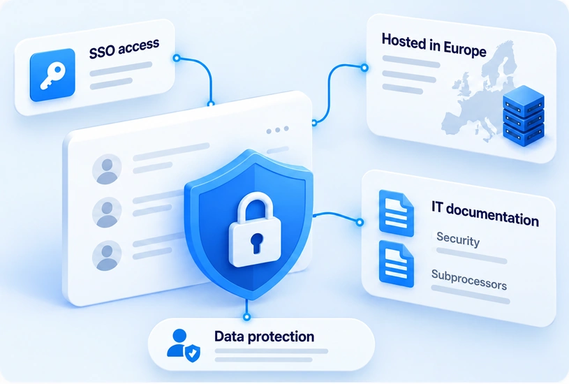 Data protection: SSO access, hosting in Europe and documentation for the IT department on security and data processing