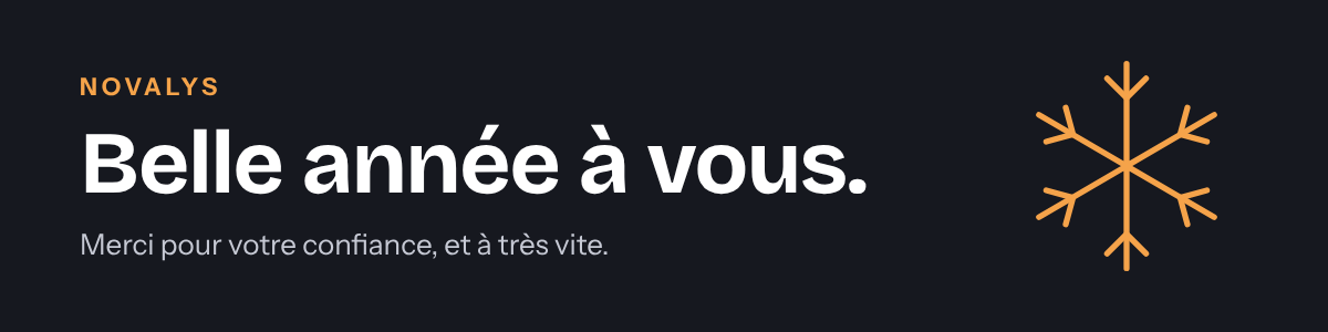 Bannière de vœux sobre sur fond sombre : « Belle année à vous. Merci pour votre confiance, et à très vite. »