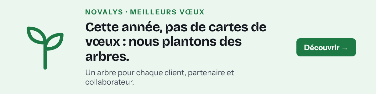 Bannière de vœux sur fond vert : « Cette année, pas de cartes de vœux : nous plantons des arbres », avec un bouton Découvrir
