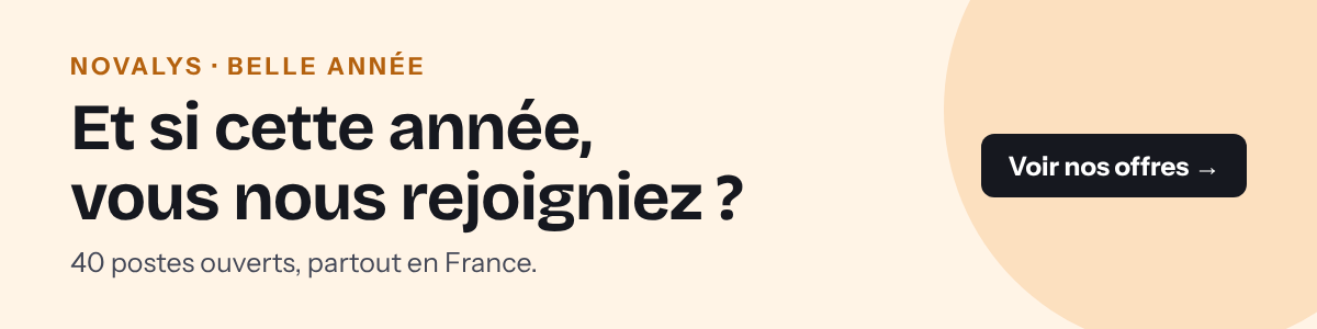 Bannière de vœux sur fond orange clair : « Et si cette année, vous nous rejoigniez ? 40 postes ouverts, partout en France », avec un bouton Voir nos offres