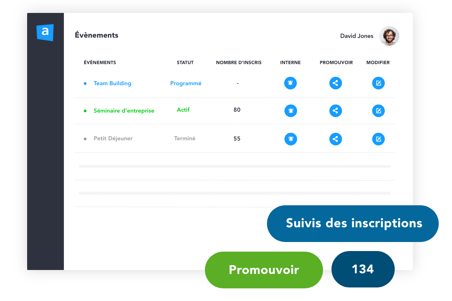 Suivez en temps réel les inscriptions et désistements
